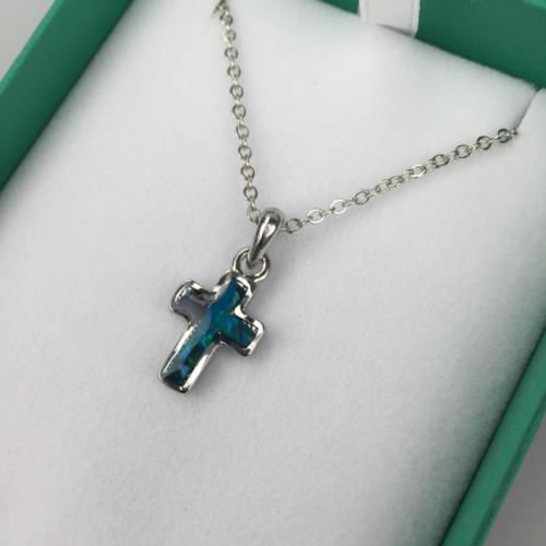 Picture of Pendant - Cross inlaid Paua Shell - Blue