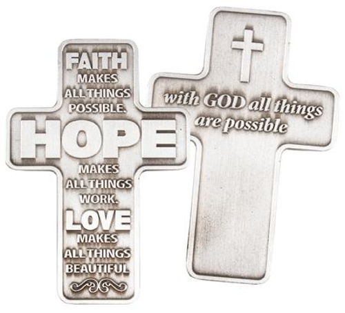 Picture of Cross - metal pocket - Faith, Hope, Love